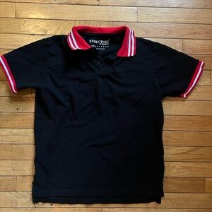 Women’s Evolution Black in Design Golf Polo Shirt Double Red White Stripes Sz M